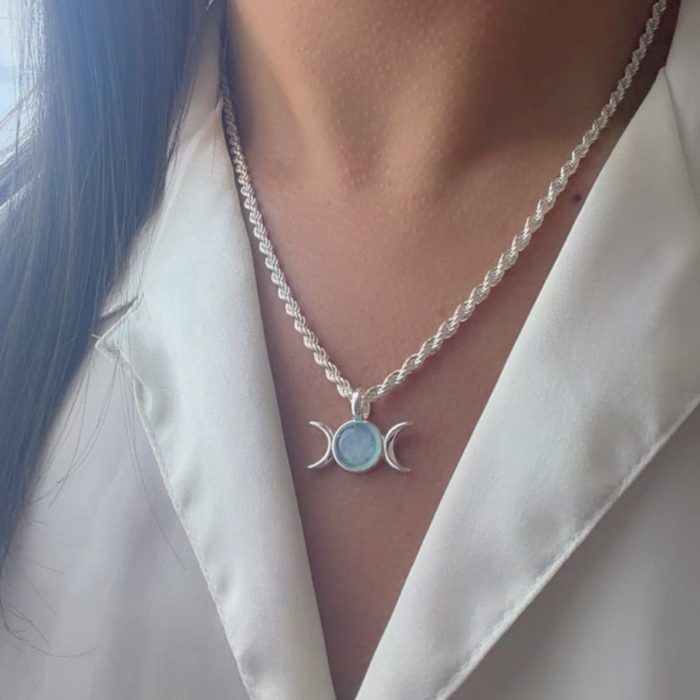 Conjunto triple diosa piedra aguamarina