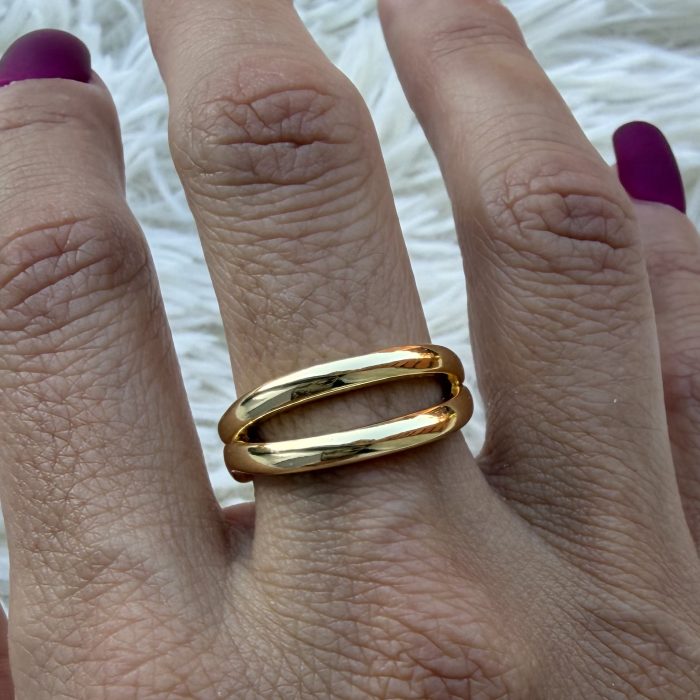Anillo doble ajustable acero dorado