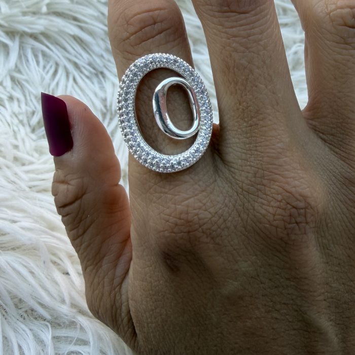 Anillo círculo combinado liso y brillo acero T.17-18
