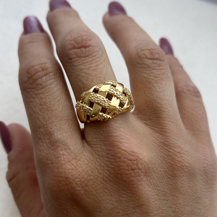 Anillo rombos T20 acero dorado