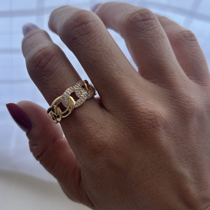 Anillo eslabones combinado T22 acero dorado