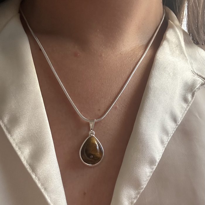Conjunto gota piedra ojo de tigre